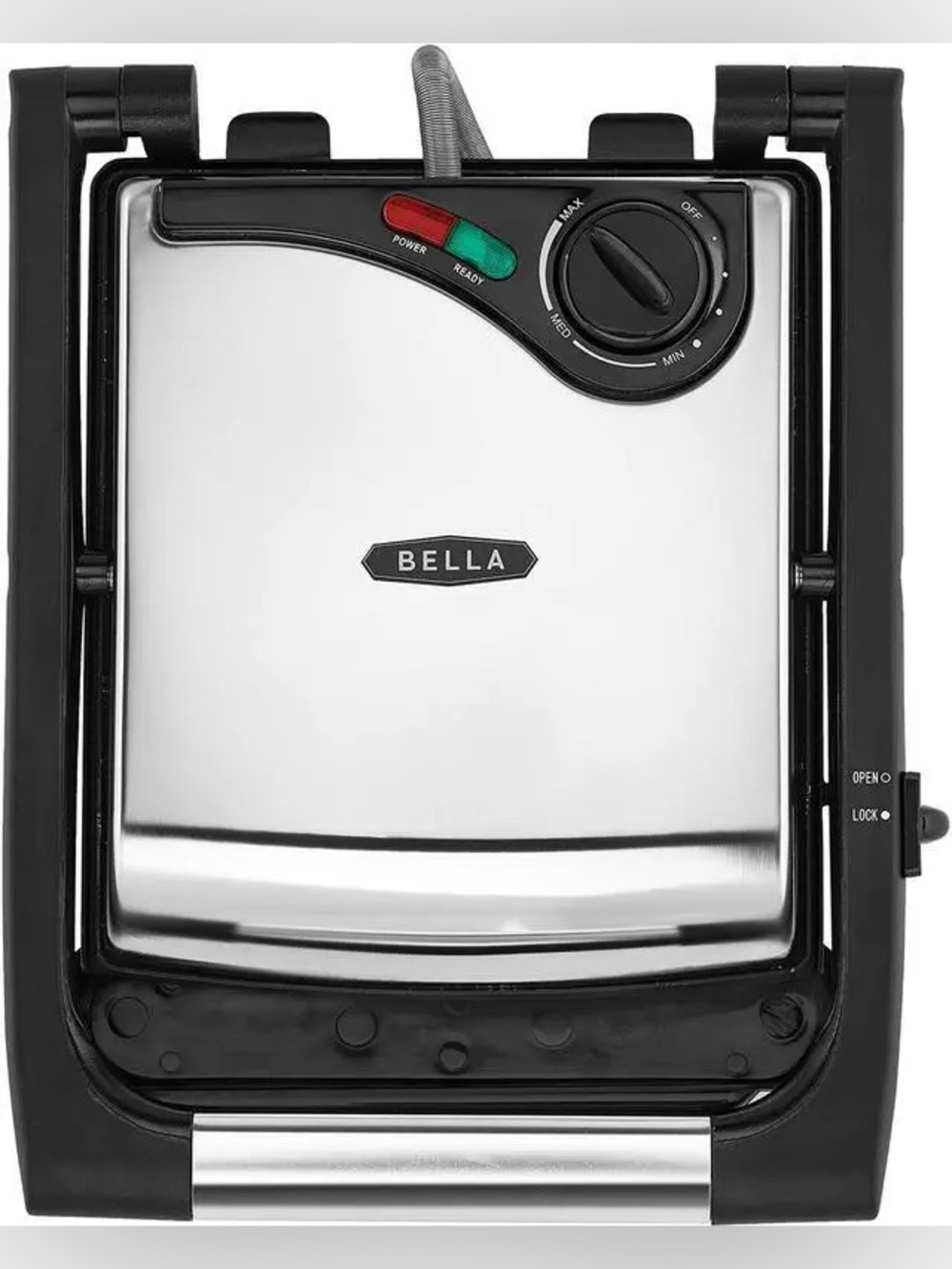 BELLA Stainless Steel Contact Grill with Black Trim